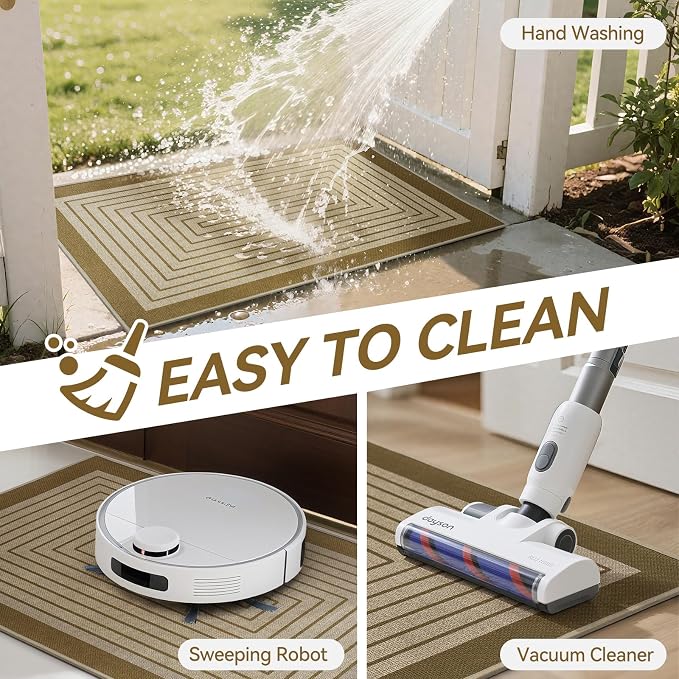Front Door Mat 31''x47'', Absorbent Dirt Resist Washable Non Slip Low-Profile Indoor Doormat, Easy Clean Entryway Welcome Door Mats, Brown - Image 5