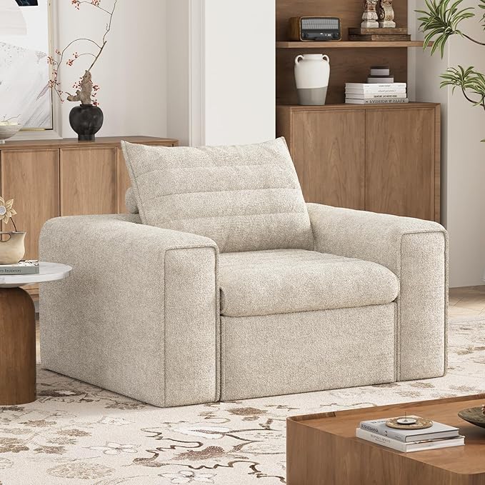 41.7" Single Cloud Sofa, Boneless Couch for Small Spaces, Modern Comfortable Upholstery Sofas with Pillows for Living Room, Apartment, Dorm, Office, Removable Cover, No Assembly Required, Apricot