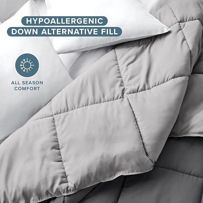 Bare Home Comforter - Reversible Colors - Goose Down Alternative - Ultra-Soft - Premium 1800 Series - All Season Warmth - Bedding Comforter (Twin/Twin XL, Grey/Light Grey)