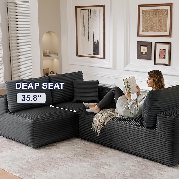 104" Modular Sectional Sofa with L-Shape Chaise, Modern Upholstered Cloud Couches for Living Room Bedroom, No Assembly Required, Dark Grey