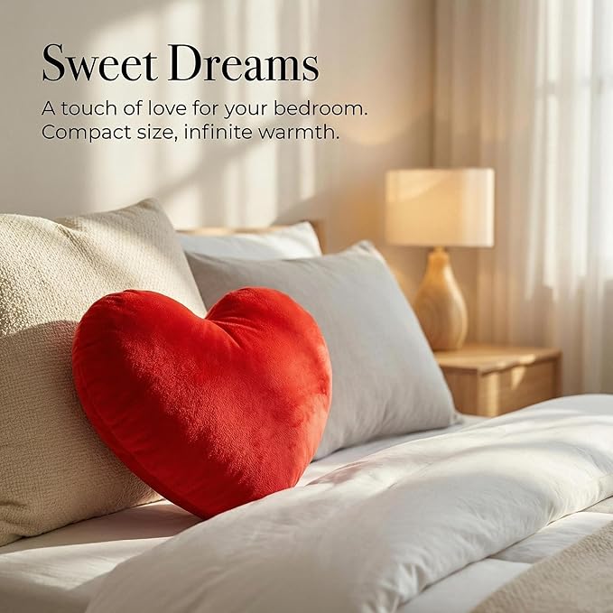 RAINFLOW Red Heart Pillow Decorative Throw Pillow for Room Decor - Throw Pillows Plush Faux Fur, Decorative Pillows for Bed Couch Bedroom, Heart Shaped Pillow Christmas Pillows Gift