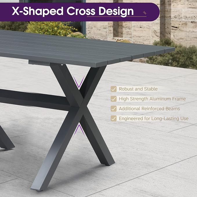 PURPLE LEAF 9 Pieces Outdoor Metal Furniture Set Patio Conversation Sets Dining Set, 1 Square Dining Table and 8 Modern Chairs with Cushions Seat Taupe - Image 7