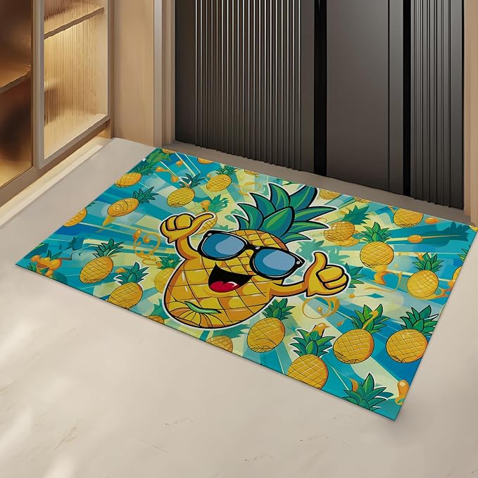 Funny Pineapple Indoor Door Mat Gifts, Floor Area Rug for Entryway, Living Room or Bathroom, Non-Slip Tropical Fruit Doormat Home Decor Rug 17x29.5 Inch by TURAMURRA