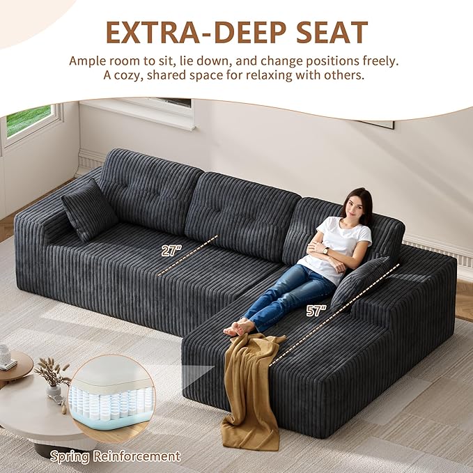 Ball & Cast 106" Modular Sectional Sofa, Convertible Cloud Couch with Deep Seat, Boneless L-Shaped Sectional, Flexible Modular Combination for Living Room, No Assembly (Gray, Right Facing Chaise)
