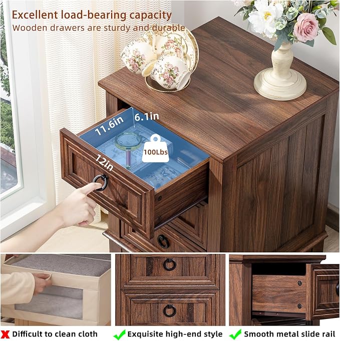 Joaxswe Farmhouse Nightstand Set of 2, 18 Inch End Table with 3 Drawer Metal Handle, Dresser for Bedroom, Sofa Bed Side Table Chest of Drawers,Wood Night Stand Cabinet for Organizer, Living Room-Brown - Image 5