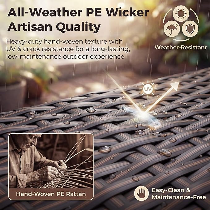 NICESOUL 8 Seater Modern Outdoor Seating Group, Plus Size Big Wicker Patio Modular Sectional with Ottoman, 29.3'' High Back Comfy Conversation Sets for Outside, Brown Rattan and Black Cushion