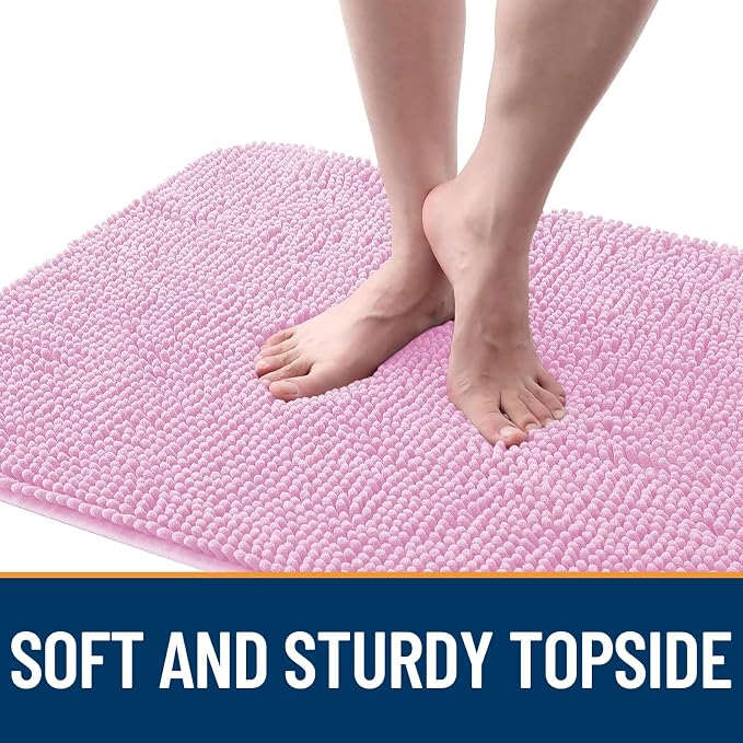 OLANLY Dog Door Mat for Muddy Paws 24x16, Absorbs Moisture and Dirt, Absorbent Non-Slip Washable Doormat, Quick Dry Chenille Mud Mat for Dogs, Entry Indoor Entryway Carpet for Inside Floor, Pink - Image 4