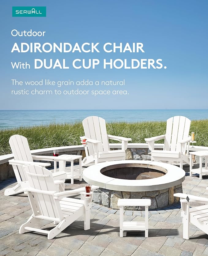 SERWALL Adirondack Chair with Cup Holders - Composite Adirondack Chairs Set of 6 HDPE Outdoor Chairs All Weather Use- White - Image 6