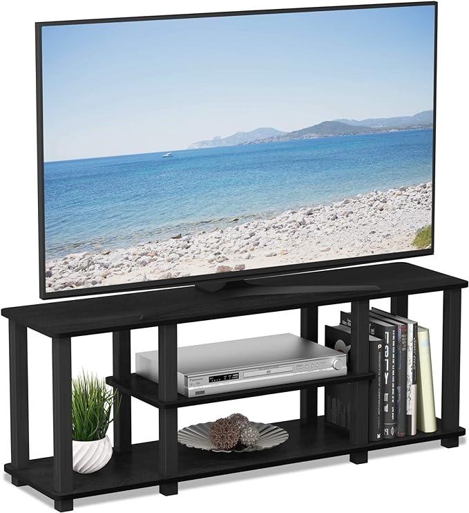Furinno ‎20 Pounds Turn-N-Tube No Tools 3D 3-Tier Entertainment TV Stand up to 50 inch TV, Square Tubes, Americano/Black by Furinno-FitsYourSpaceFitsYourBudget