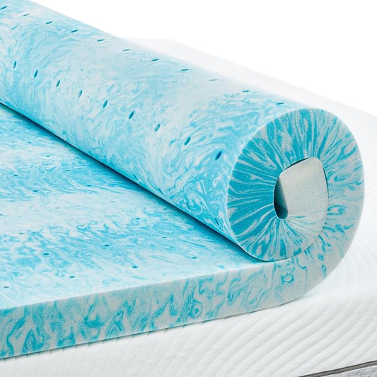 PERLECARE 3 Inch Full Memory Foam Mattress Topper, Cooling Gel Infused Mattress Pad, Ventilated Bed Topper for Pressure Relief, Blue