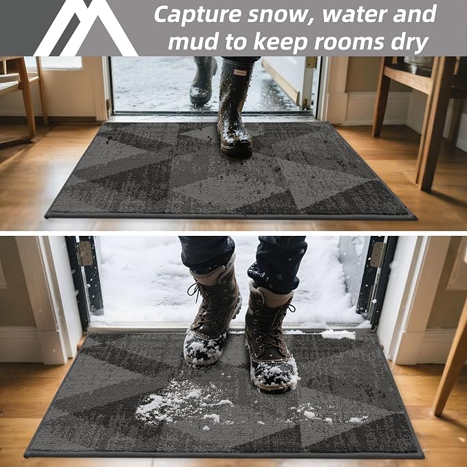 COSY HOMEER Entryway Rugs Doormat 20"x32", Non-Slip Absorbent Polyester, Washable Rugs for Front Door, Dirty Paws & High Traffic Areas, Gray - Image 2