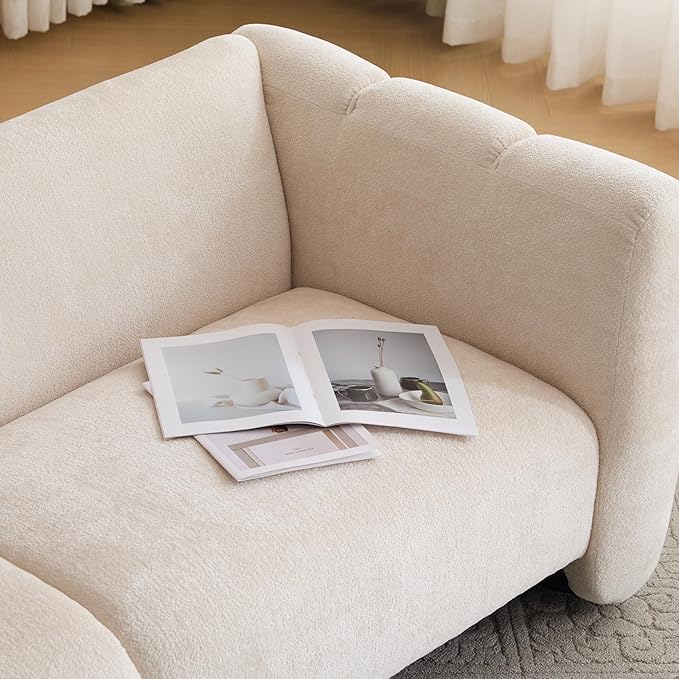 Christopher Knight Home Carine 83‘’ Sofa Couch, Cozy Boucle Fabric Upholstered 3-Seater Seating Sofa, Comfy Couches for Living Room and Office, Modern Oversized Loveseat, Curved Wave Design, Beige