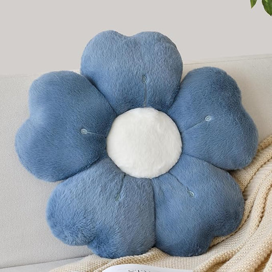 Flower Shaped Pillow, Cute Decorative Throw Pillows with Soft Rabbit Fur for Couch Bed Chair Floor, Christmas Pillow Seating Cushions with Room D??cor for Bedroom Living Room(14.9 Inches, Grey Blue)