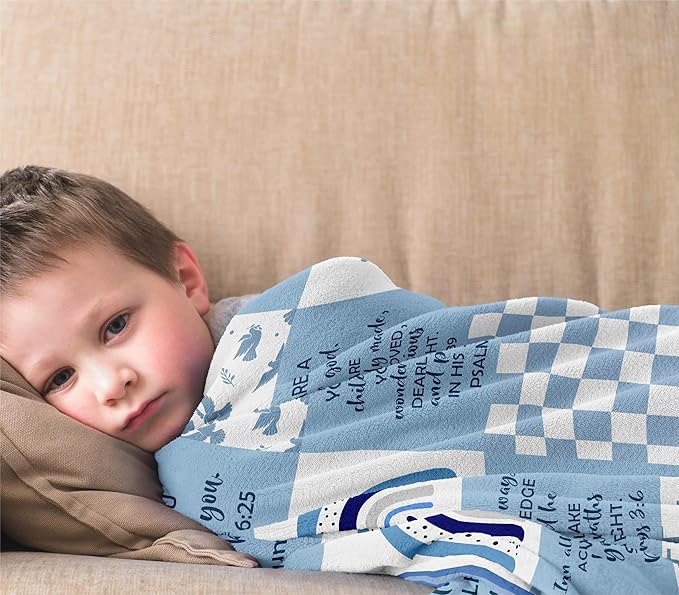 Baptism Gifts for Boys, Baptismal Gift Blanket 40"x50", Christian Present, Religious Bible Goddaughter/Godson Catholic Gift Ideas Throw Blankets, Baptism Favors Christening Gift for Boy