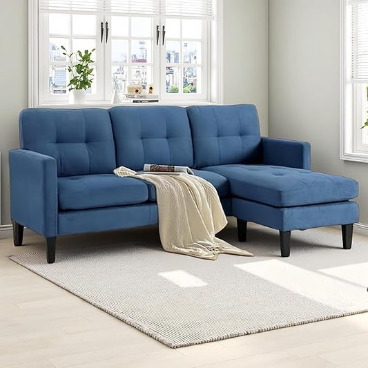 L Shaped Sectional Sofa with Movable Ottoman, Lounge Sectional Sleeper Sofa Couch for Apartment & Small Space, Small Couch for Living Room, Blue