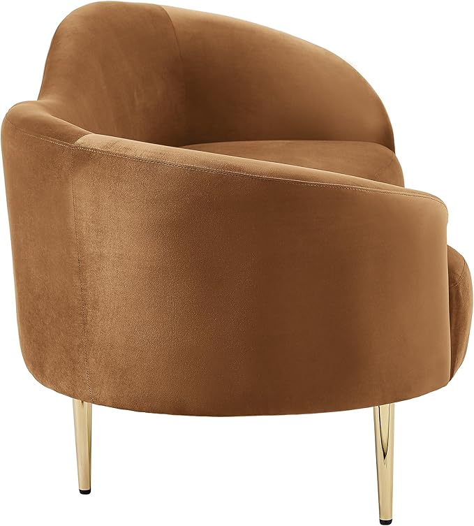 Meridian Furniture 659Saddle-S Ritz Collection Modern | Contemporary Upholstered Sofa with Rich Saddle Velvet, Gold Metal Legs, Curved Contemporary Design, 85.5" W x 31.75" D x 30.5" H, Saddle