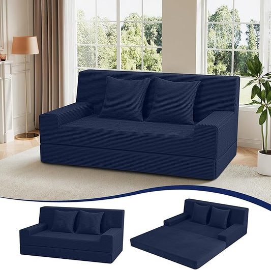 MeMoreCool Corduroy Boneless Sofa Bed Queen – Folding Futon Couch with High-Density Foam, Convertible Floor Sleeper & Pillow, Machine-Washable Cover for Guest Room, Bedroom, Small Apartment