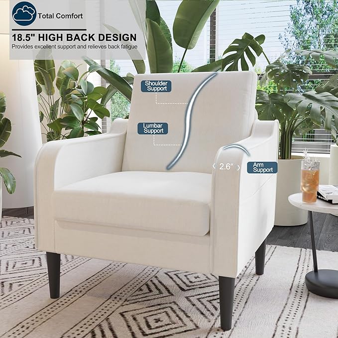 Ribilake Cream Accent Chair - Upholstered Armchair with Side Pockets, Comfy Living Room Arm Chair, Reading Accent Chairs for Bedroom, Living Room, Apartment, Office