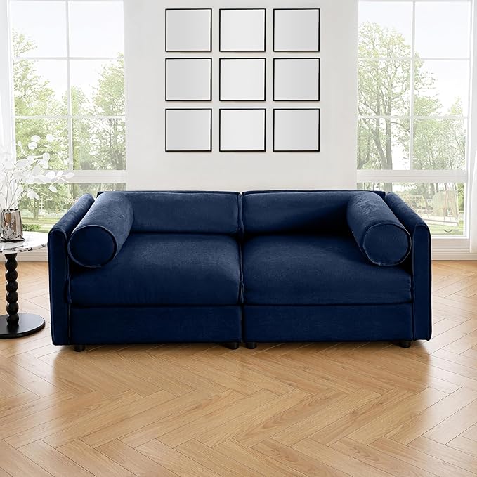 KEIKI 76" Oversized Modular Loveseat Chenille Sectional Sofa with Storage Seat, Modern 2-Seater Couch with Cylindrical Backrest and Armrests, Easy Assembly, for Apartment, Living Room, Blue