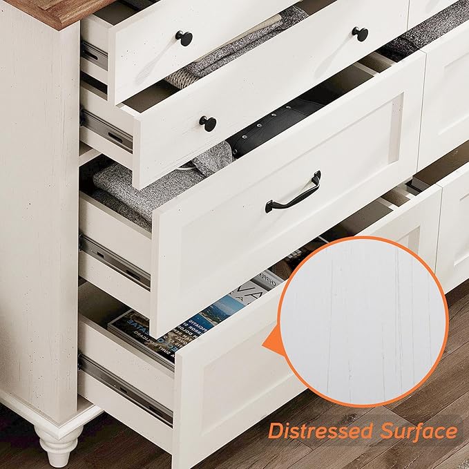 WAMPAT 2 Piece Bedroom Set - Includes 8 Drawer Dresser for Bedroom, Nightstand with Charging Station & Drawers, 2 Piece Dresser and Nightstand Sets, Off White