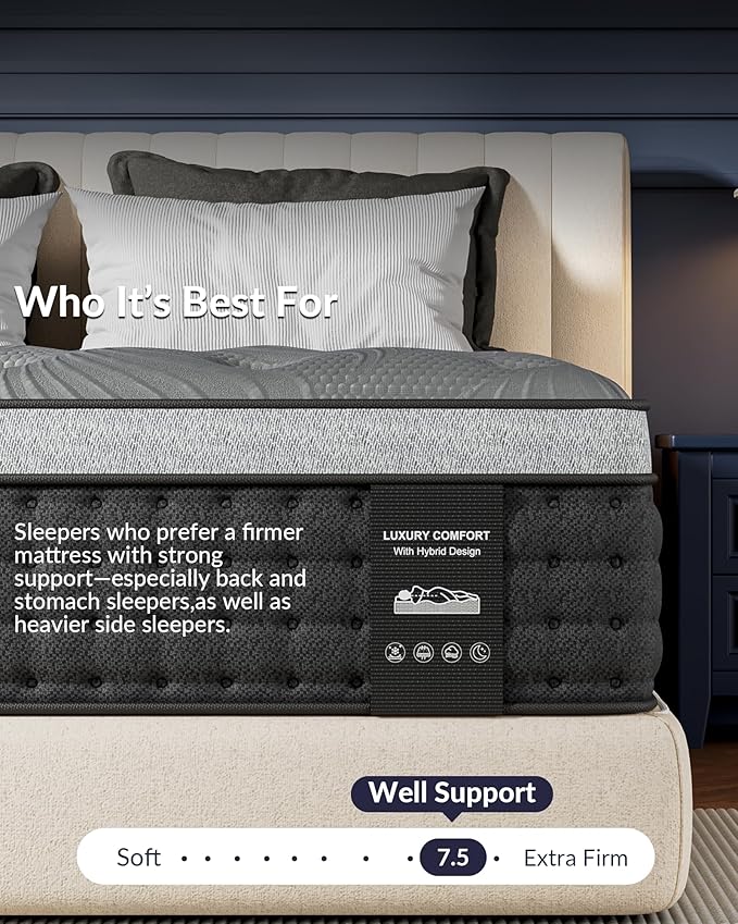 Extra Firm Queen Mattress 14 inch, Cooling Hybrid Mattress in a Box with 5-Zone Support, Luxury Hotel-Collection Design, Enhanced Back & Hip Support, Fiberglass-Free & CertiPUR-US, 365-Night Trial