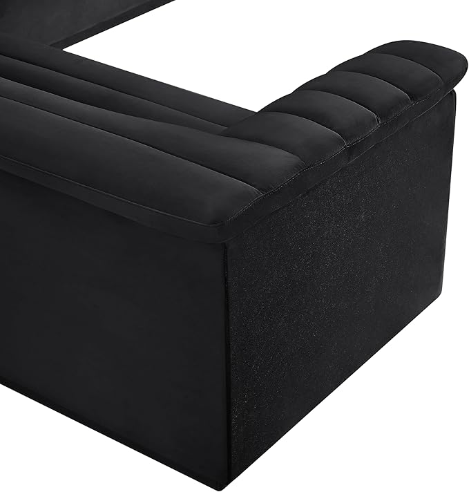 Meridian Furniture 194Black-Sectional Cascade Collection Modern | Contemporary Modular Sectional with Soft Black Velvet Fabric, Deep Channel Tufting, Curved Arms, 148" W x 80" D x 28" H, Black