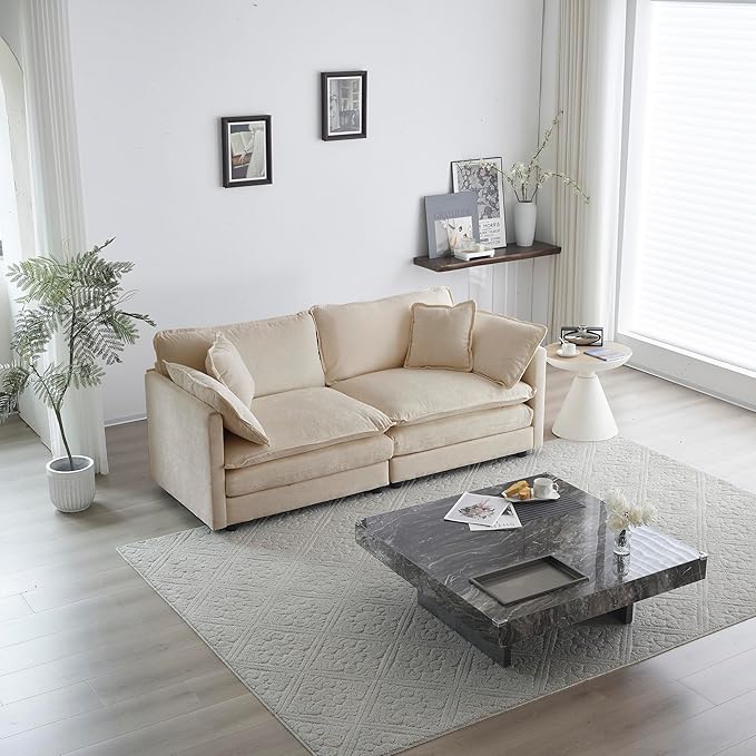 KEIKI Loveseat Sofa, Upholstered 2 Seater Couch, Oversized Sectional Sofa with 4 Pillows for Living Room Bedroom Office, Beige