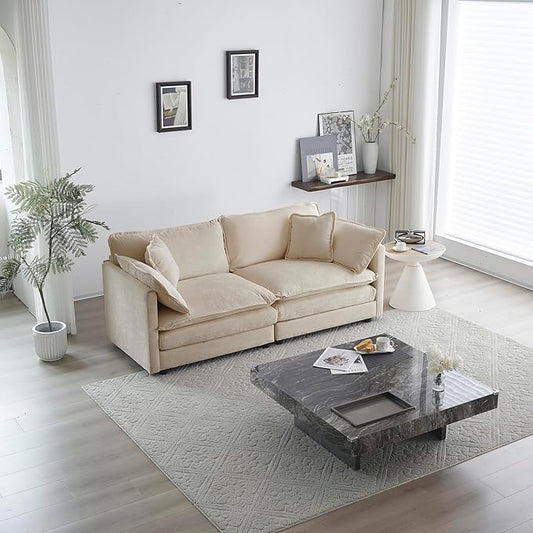 KEIKI Loveseat Sofa, Upholstered 2 Seater Couch, Oversized Sectional Sofa with 4 Pillows for Living Room Bedroom Office, Beige