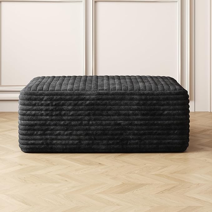 37.4" Plush Corduroy Ottoman, Upholstered Cloud Ottoman for Boneless Couch in a Box, Modular Sectional Couches for Living Room, Compressed Memory Foam, No Assembly Require, Black