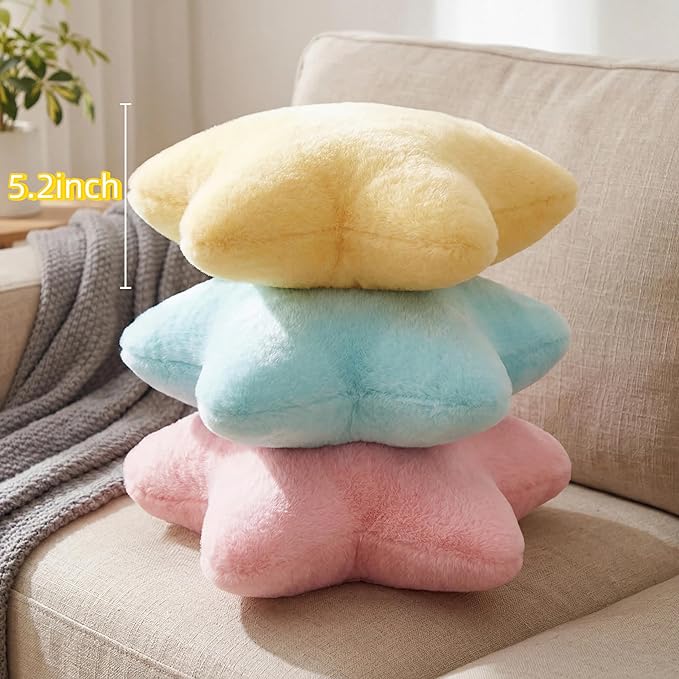 2PCS Star Pillow Set, 15.35’’ Cute Yellow White Decorative Star Shaped Throw Pillows for Bed Couch, Aesthetic Soft Faux Plush Pillow Cushion for Room Bedroom Decor Sofa Chair (Yellow&White)