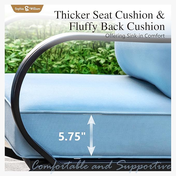 Sophia & William Patio Furniture Sets for 7 Outdoor Conversation Set 7 Pcs with 2 x Swivel Sofa Chairs, 2 x Armrest Chairs, 1 x 3-Seat Sofa, 2 x Ottomans for Coffee Garden Backyard Poolside Blue