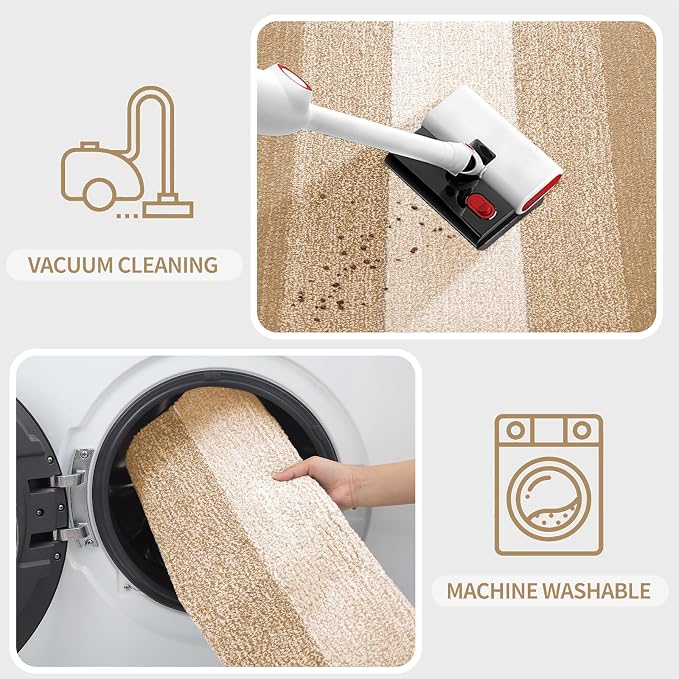 Kitinjoy Indoor Outdoor Door Mat, 47x20 Non-Slip Absorbent Dirt Trapper, Low-Profile Washable Inside Entrance Front Floor Mat, Sturdy Soft Entry Doormats for Entryway, Beige - Image 5