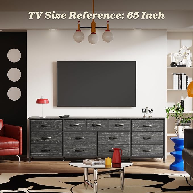 Huuger 70 Inch Dresser for Bedroom, TV Stand for 65, 75, 80 Inch TV, 13 Fabric Drawer Long Dresser, Large Entertainment Center for Bedroom, Wide Chest of Drawer with Storage, Charcoal Black - Image 2
