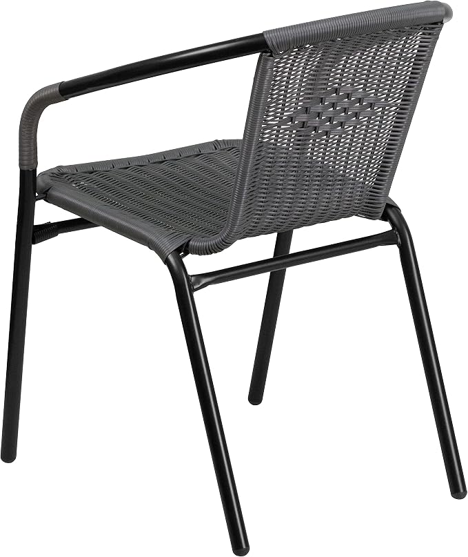Flash Furniture Lila Modern Rattan Indoor/Outdoor Stackable Dining Chairs, Stacking Rattan Bistro Chairs for Patio or Restaurant, Set of 4, Gray - Image 8