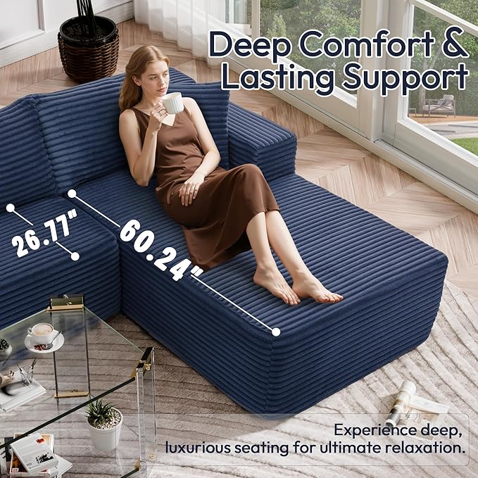 Cloud Sectional Couch, Modular Sectional Sofa with Left Chaise Lounge, Modern Modular L-Shape Sofa with Pillows & Deep Seat, Boneless Couches for Living Room Bedroom, Dark Blue