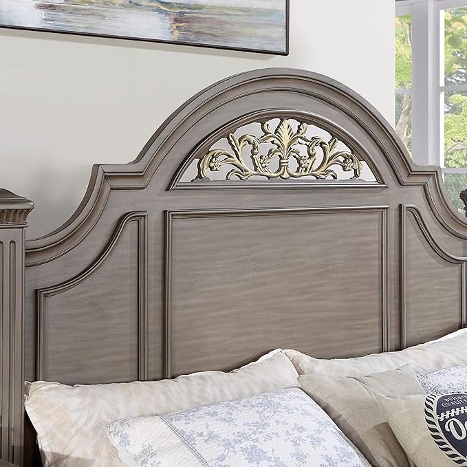 Furniture of America Malierd Traditional Wood 5-Piece Set, Panel California King-Size Bed, 3-Drawer Nightstands, Dresser and Mirror for Bedroom, Gray