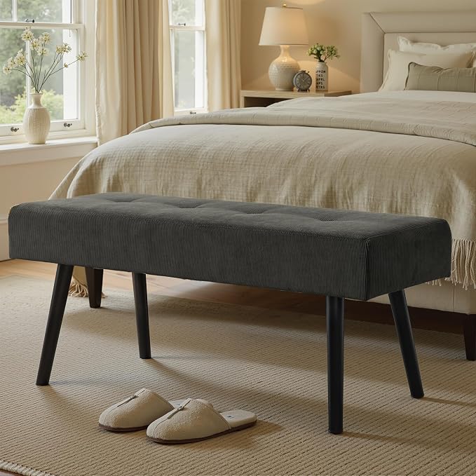Comfy to go Entryway Bench - Grey Bench for Bedroom, Modern Ottoman End of Bed, Corduroy Padded Benches for Living Room, Foyer, Mudroom, Hallway - 39" L x 14" W x 17" H by Comfytogo