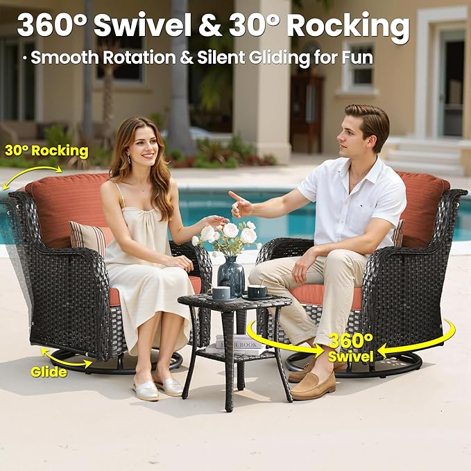 ovios 7-Piece Patio Furniture Set with Swivel Chairs Coffee Table, Outdoor Wicker Sofa with 42" Fire Pit Table, High Back Couch Modern Conversation Sets, Brown/Orange Red