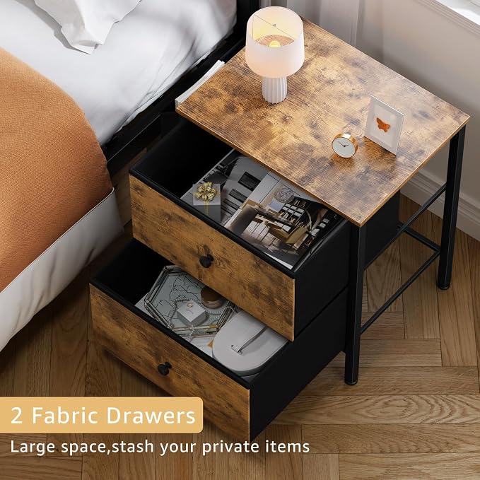 BOLUO Nightstands Set of 2 with Drawers, Small Night Stand with Pocket 2 Drawer Dresser for Bedroom Set End Table Brown - Image 4