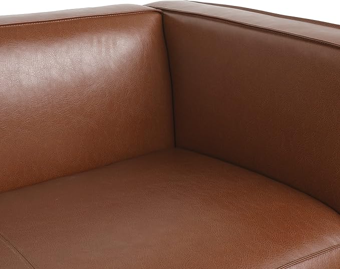 Goyette 3 Seater Sofa - Faux Leather - Cognac Brown/Dark Walnut