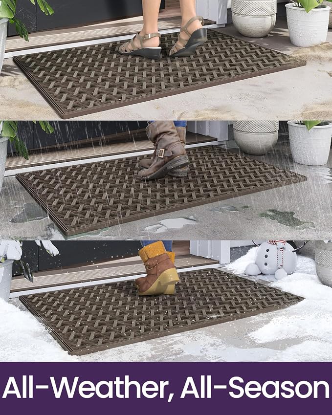 DEXI Front Door Mat Outside Entrance Rubber 32x48, Welcome Floor Doormat Heavy Duty Non Slip, Dirt Trapper Waterproof Exterior Entry Mats All Weather for Patio Entryway Drainage, Brown - Image 5