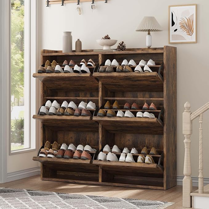 GarveeHome Shoe Cabinet with 6 Flip Drawers, Wooden Shoe Organizer Cabinet with Adjustable Shelf, Shoe Storage for Entryway, Hidden Shoe Cabinet for Hallway, Living Room, Rustic Brown by GarveeHome