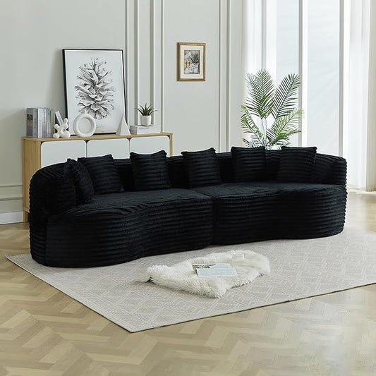 106-Inch Curved Boneless Sofa Couches Compressed 4-Seat Foam Couch for Living Room Bedroom, Boneless Modular Cloud Sofa Curved Floor Couch with 6 Pillows, No Assembly