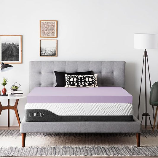 Lucid 4 Inch Lavender Memory Foam Mattress Topper, Twin Size – Essential Oil Infusion – Ultra Plush Feel, Pressure-Relieving Bed Topper – Ventilated and Breathable – CertiPur Certified
