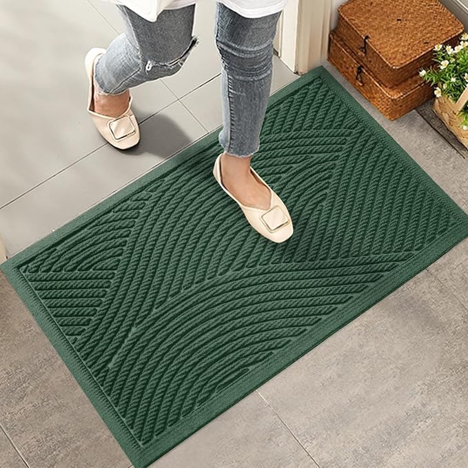 HIYARD Sturdy Front Door Mat, Absorbent Muddy Dirt Resist Welcome Door Mats Outdoor Indoor, Stain and Fade Resistant, Non-Slip Backing Entry Mat Low Profile Doormat for Entryway, 36×24, Green by HIYARD