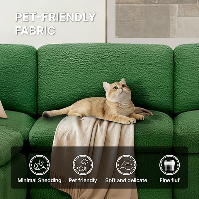 108" Boneless Cloud Couch Sectional No Assembly Required Modular Sofa with Deep Seat for Living Room L Shaped Couch with Ottoman Snowflake Fabric and Memory Sponge Moss Green