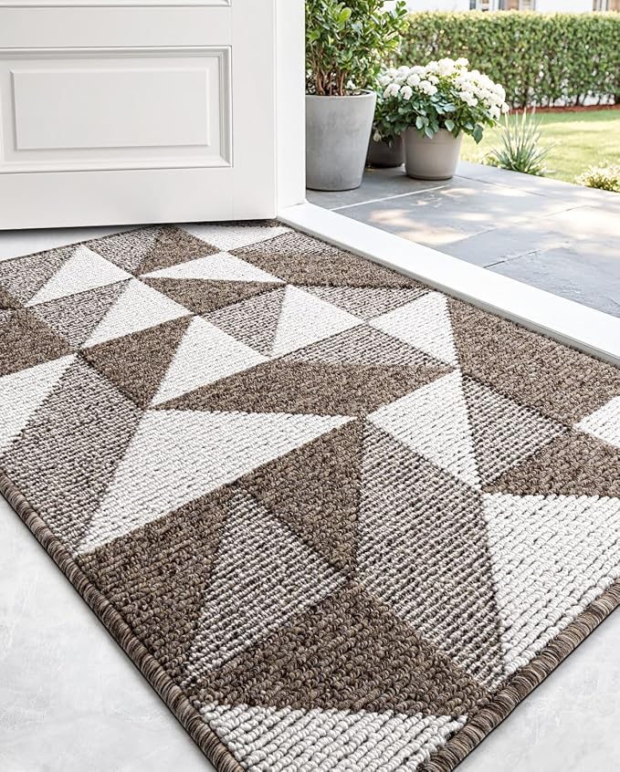 DEXI Front Door Mats for Entryway, 2x3 Non Slip Washable Low-Profile Entry Doormat, Absorbent Resist Dirt Inside Floor Entrance Mat, Patio, Brown/White by DEXI