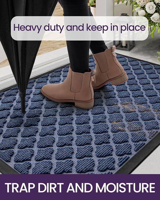 DEXI Front Door Mat Outside Entrance, 27.5x59 Large Entryway Rubber Back Doormat Heavy Duty, Non Slip Low Profile Welcome Entry Mats for Inside House Floor Exterior Patio, Floral Blue - Image 5