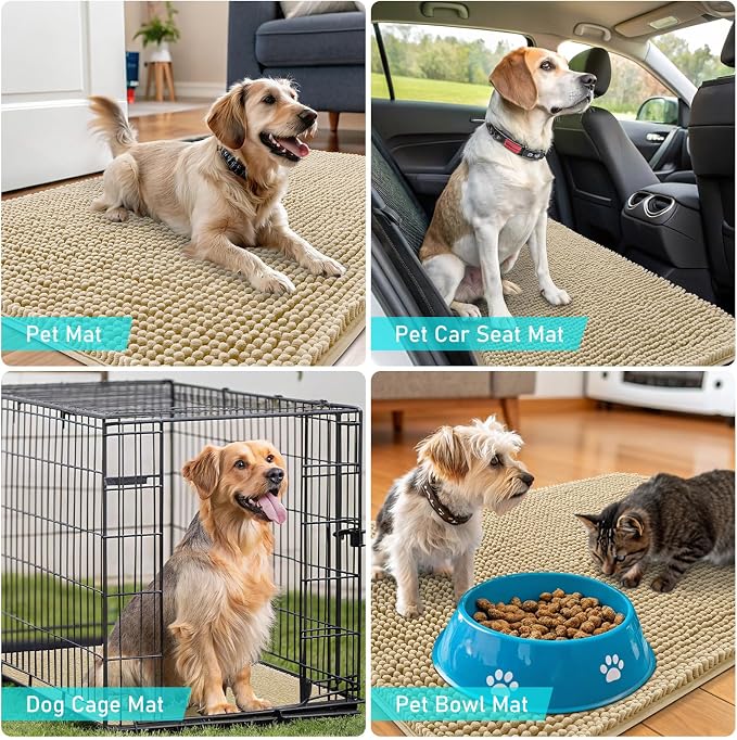 OLANLY Dog Door Mat for Muddy Paws 59x24, Absorbs Moisture and Dirt, Absorbent Non-Slip Washable Doormat, Quick Dry Chenille Mud Mat for Dogs, Entry Indoor Entryway Carpet for Inside Floor, Beige - Image 7