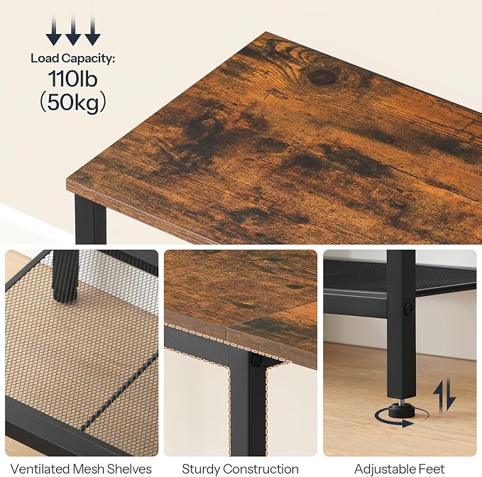 HOOBRO TV Stand with Charging Station to 55 Inches, LED Entertainment Center, Media TV Console Table with Open Storage Shelving for Living Room, Bedroom, Rustic Brown and Black BF122UDDS01 - Image 7